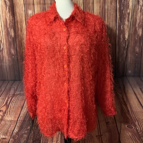 NWOT LIZ & ME WOMEN'S PLUS SIZE 3X JACKET TOP EYE LASH FUZZY CORAL BOHO HOLIDAY - Picture 3 of 13